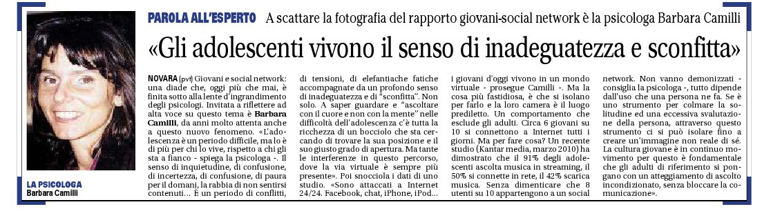 Citazione sul giornale della Citazione sul giornale della Dott.ssa Barbara Camilli